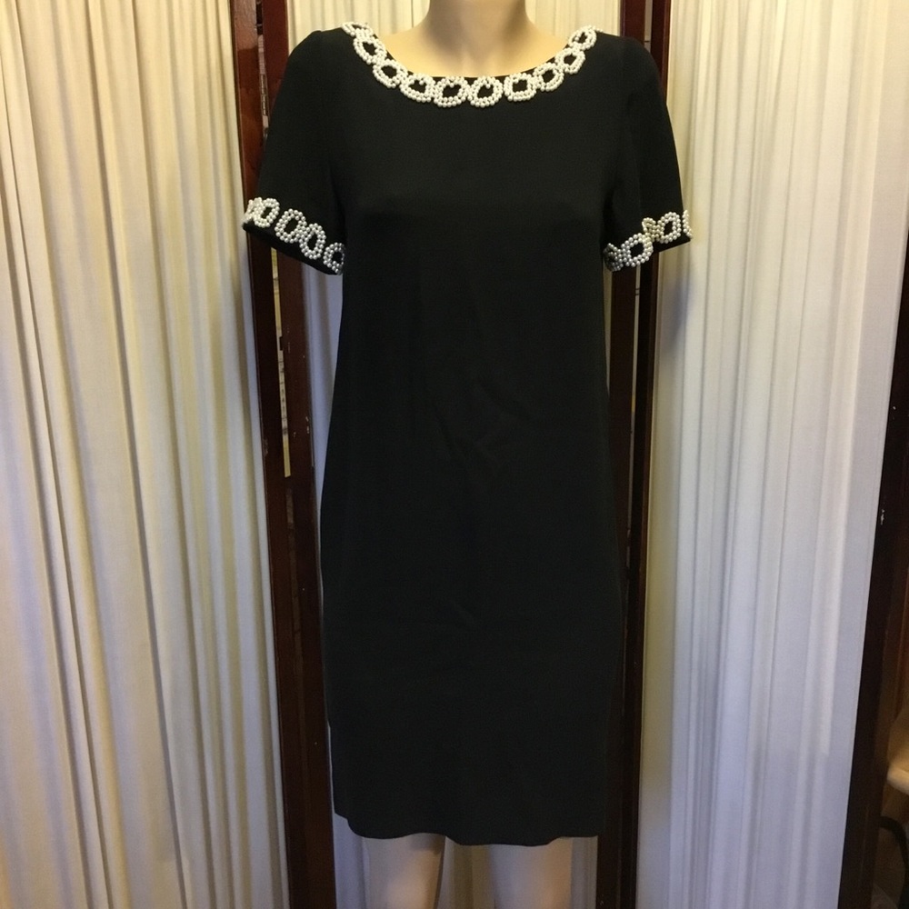 Nipon Boutique Black Dress With White Pearls Sz 8